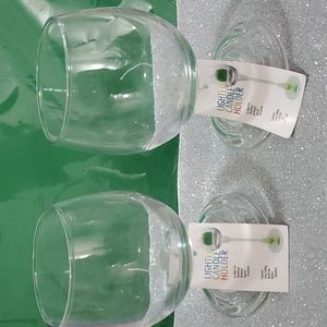 Set Lighted Glass Candle Holder NWOT